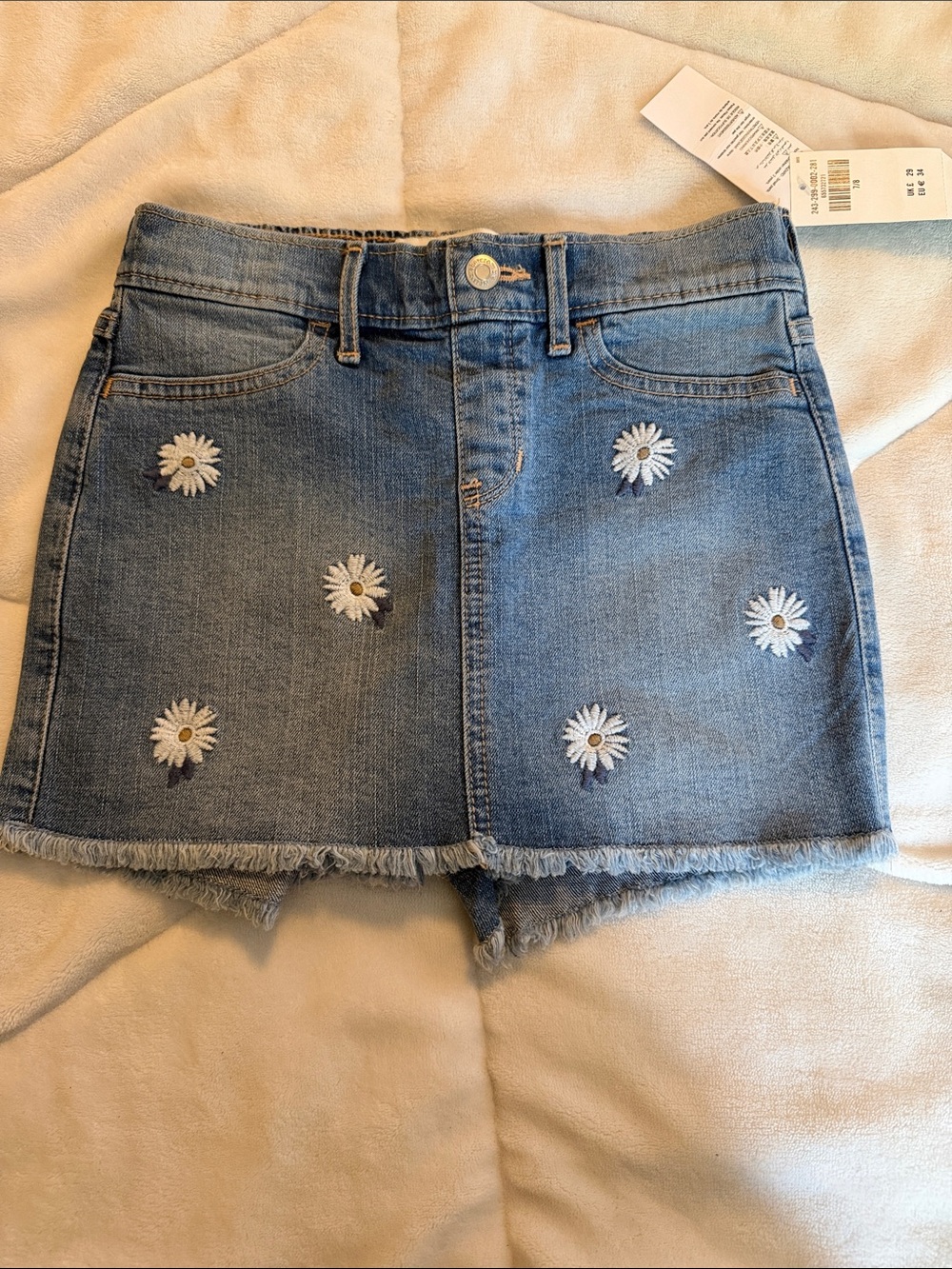 A&F Denim Mini Skort with Daisy Embroidery - Light Blue